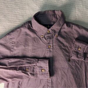 Ralph Lauren Men's Large Purple Green Checkered Shirt Long Sleeve Green Pony